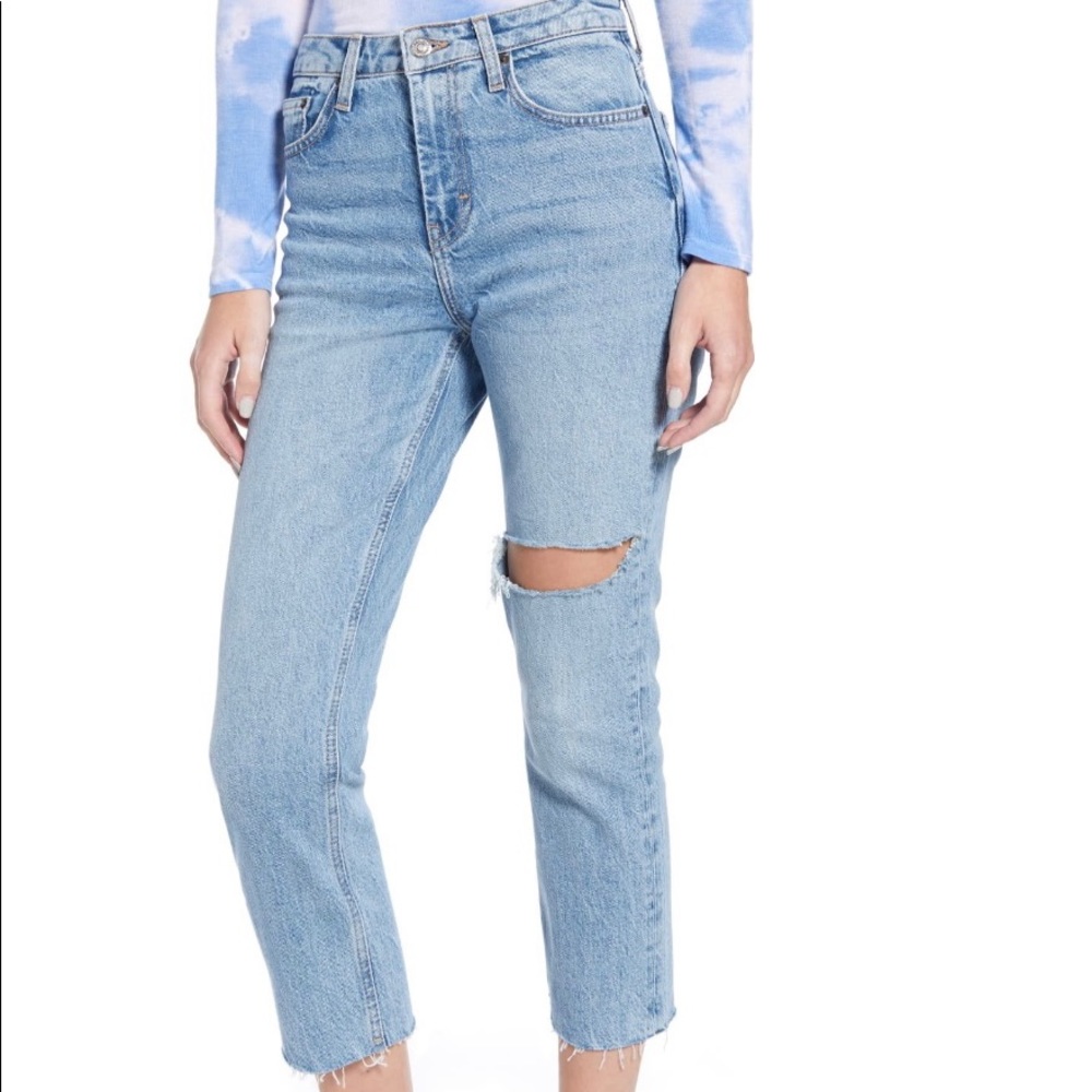 Topshop straight jeans with thigh rip